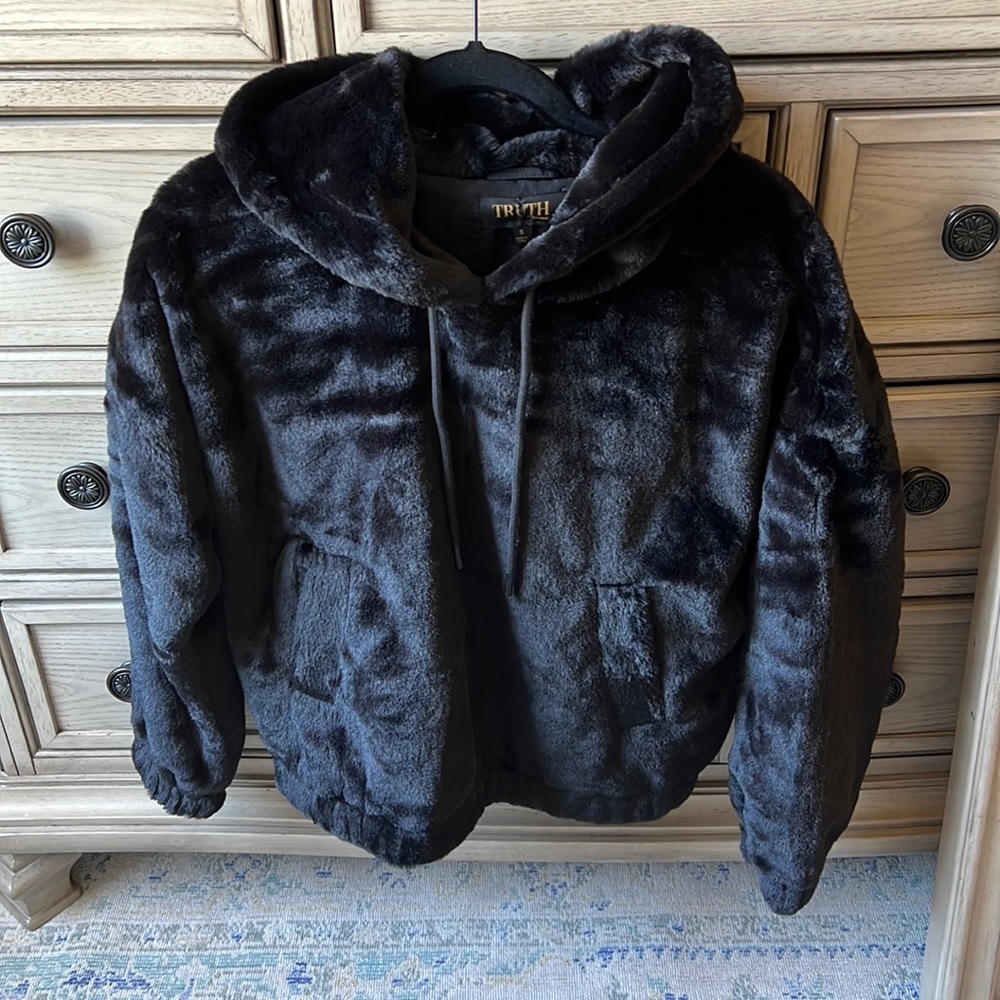 Black furry hoodie